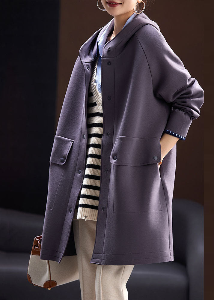 Modern Dark Grey Pockets Patchwork Button Long Hoodie Coat Fall