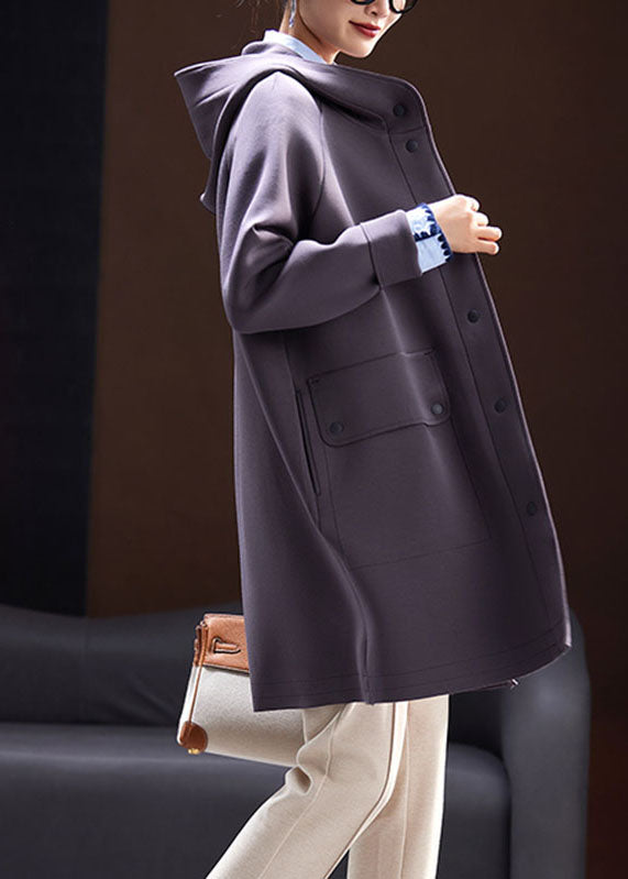 Modern Dark Grey Pockets Patchwork Button Long Hoodie Coat Fall