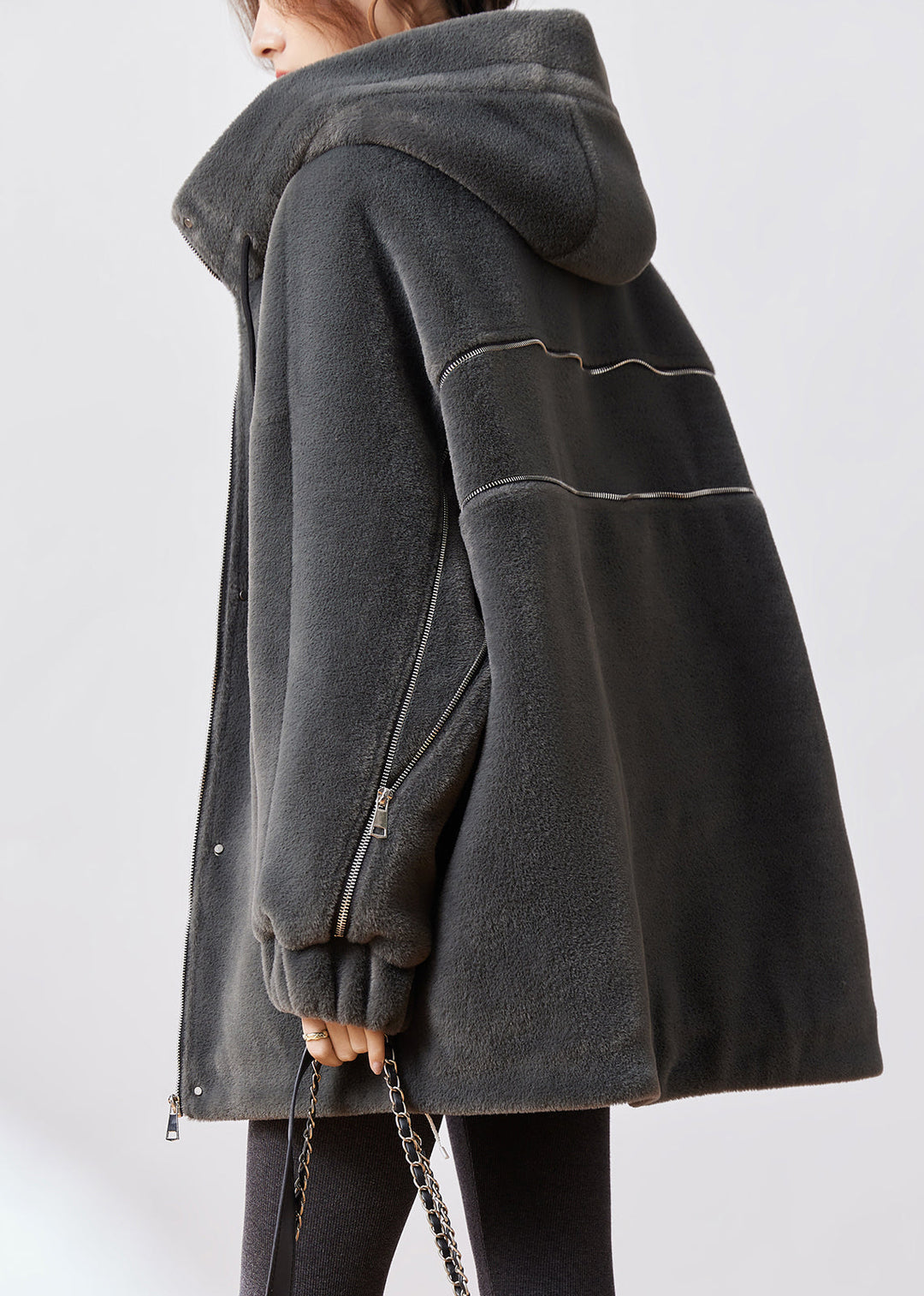 Modern Dark Grey Zip Up Cotton Filled Mink Velvet Coats Winter