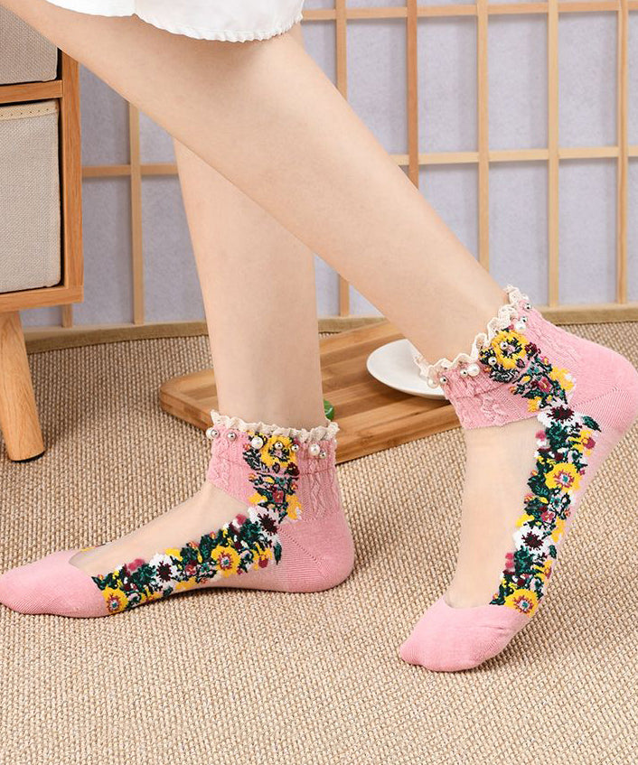 Modern Embroideried Patchwork Hollow Out Sheer Mesh Socks