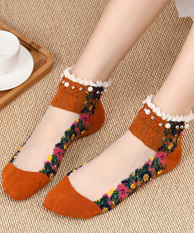 Modern Embroideried Patchwork Hollow Out Sheer Mesh Socks