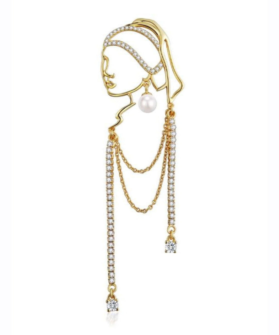 Modern Gold Alloy Zircon Girl With A Pearl Earring Tassel Brooches