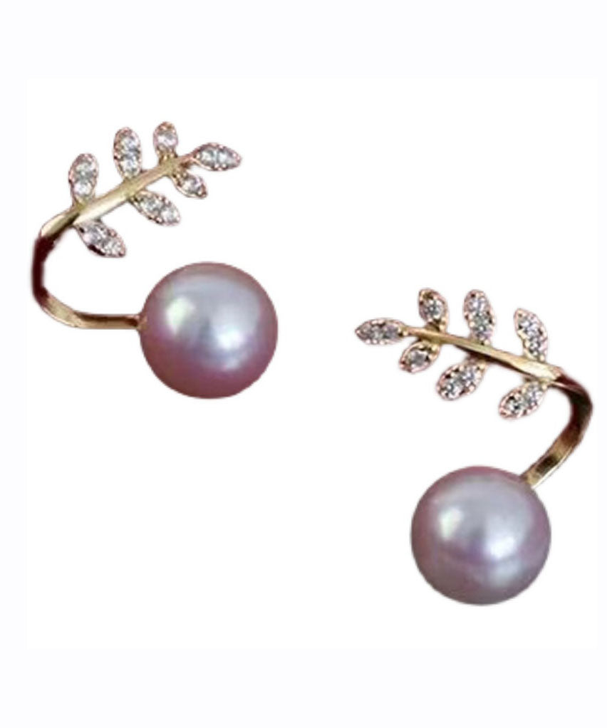 Modern Gold Sterling Silver Overgild Zircon Pearl Stud Earrings