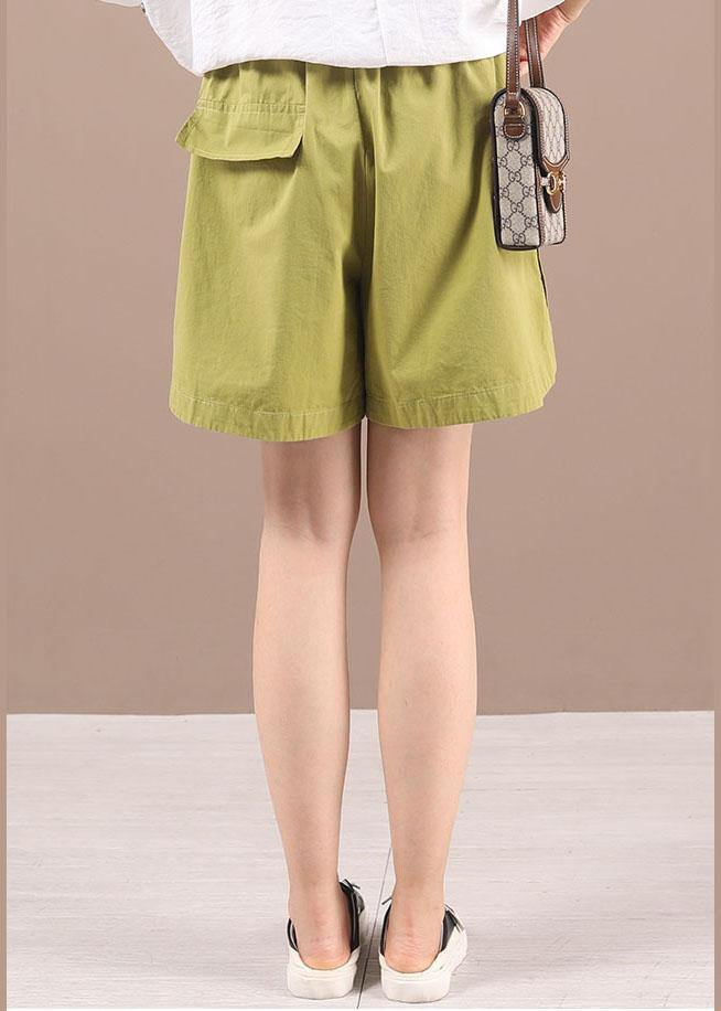 Modern Green High Waist Pockets Summer Wide Leg Cotton hot pants - Omychic