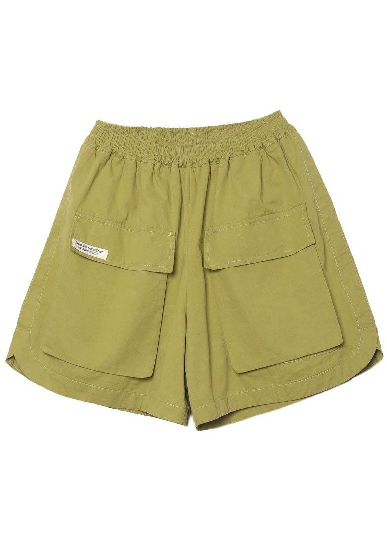 Modern Green High Waist Pockets Summer Wide Leg Cotton hot pants - Omychic