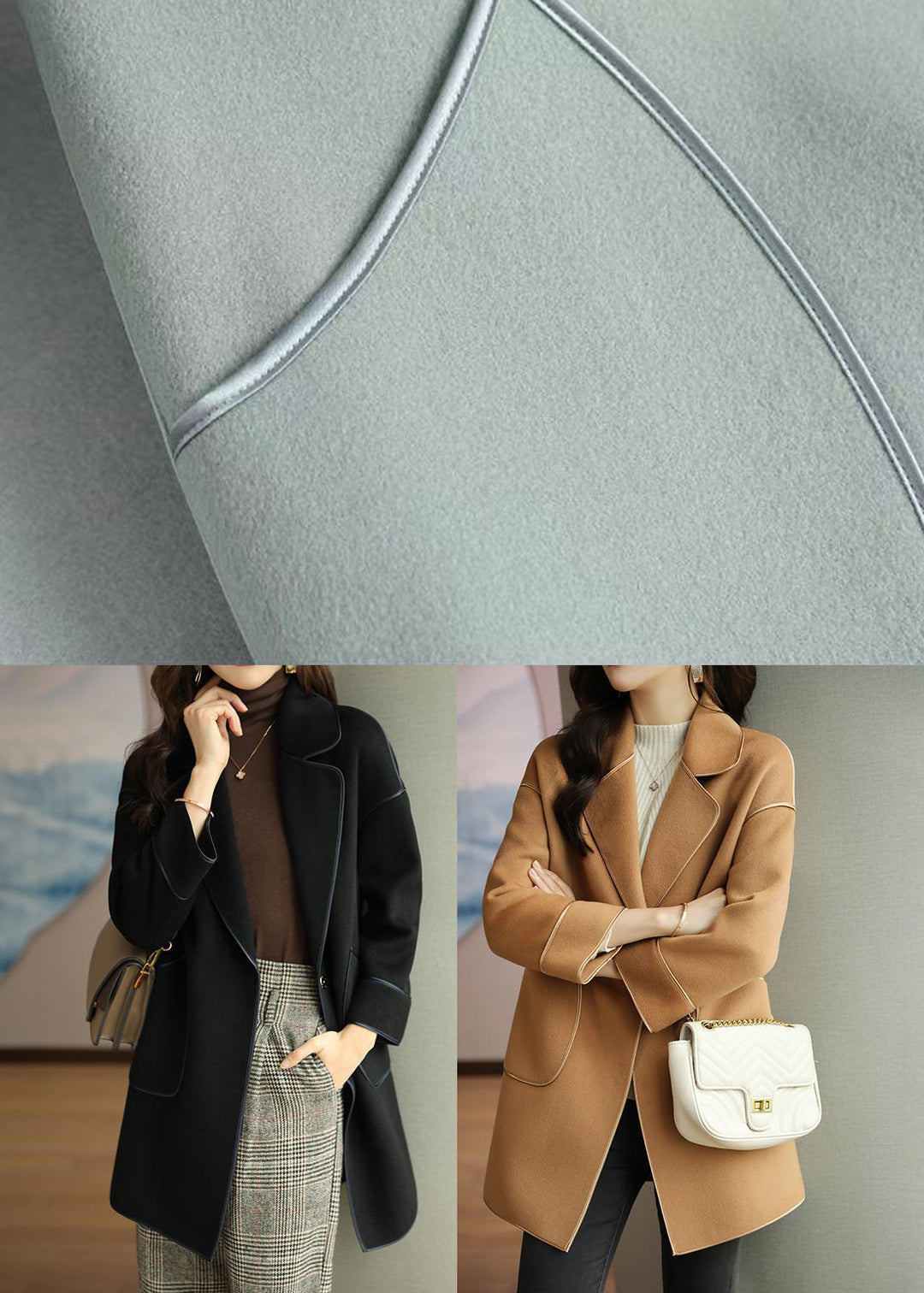 Modern Green Lapel Patchwork Pockets Woolen Coats Fall