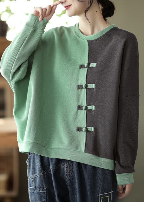 Modern Green Patchwork Cotton Sweatshirts Top Spring