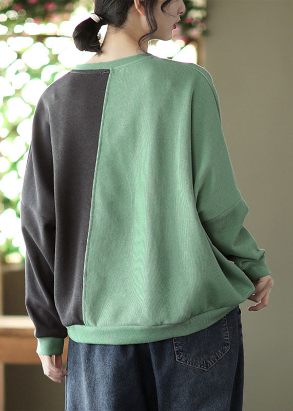 Modern Green Patchwork Cotton Sweatshirts Top Spring