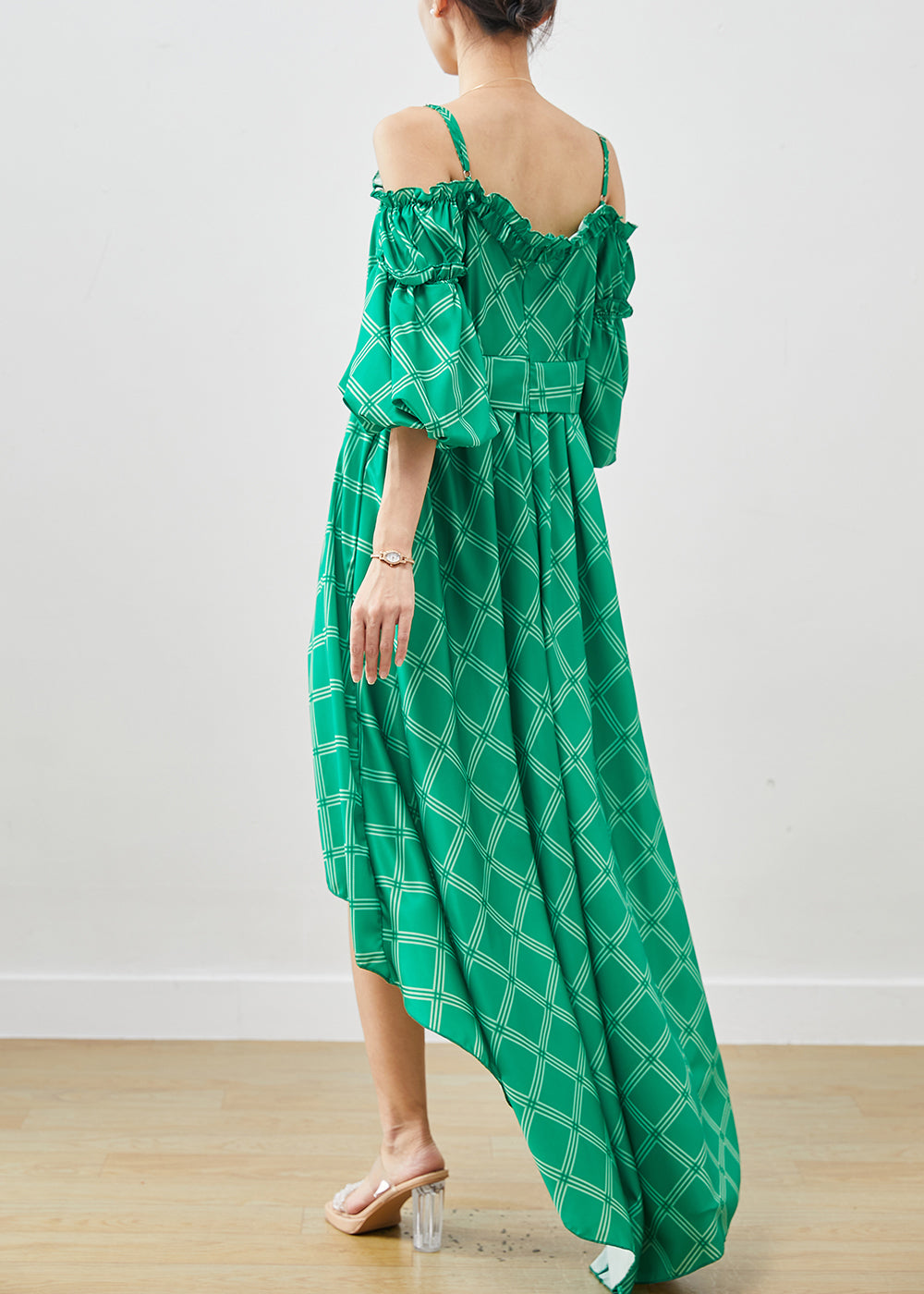 Modern Green Ruffled Cold Shoulder Cotton Beach Dresses Summer