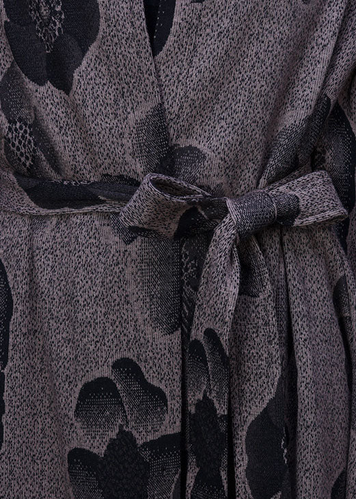 Modern Grey Asymmetrical Print Woolen Coat Winter