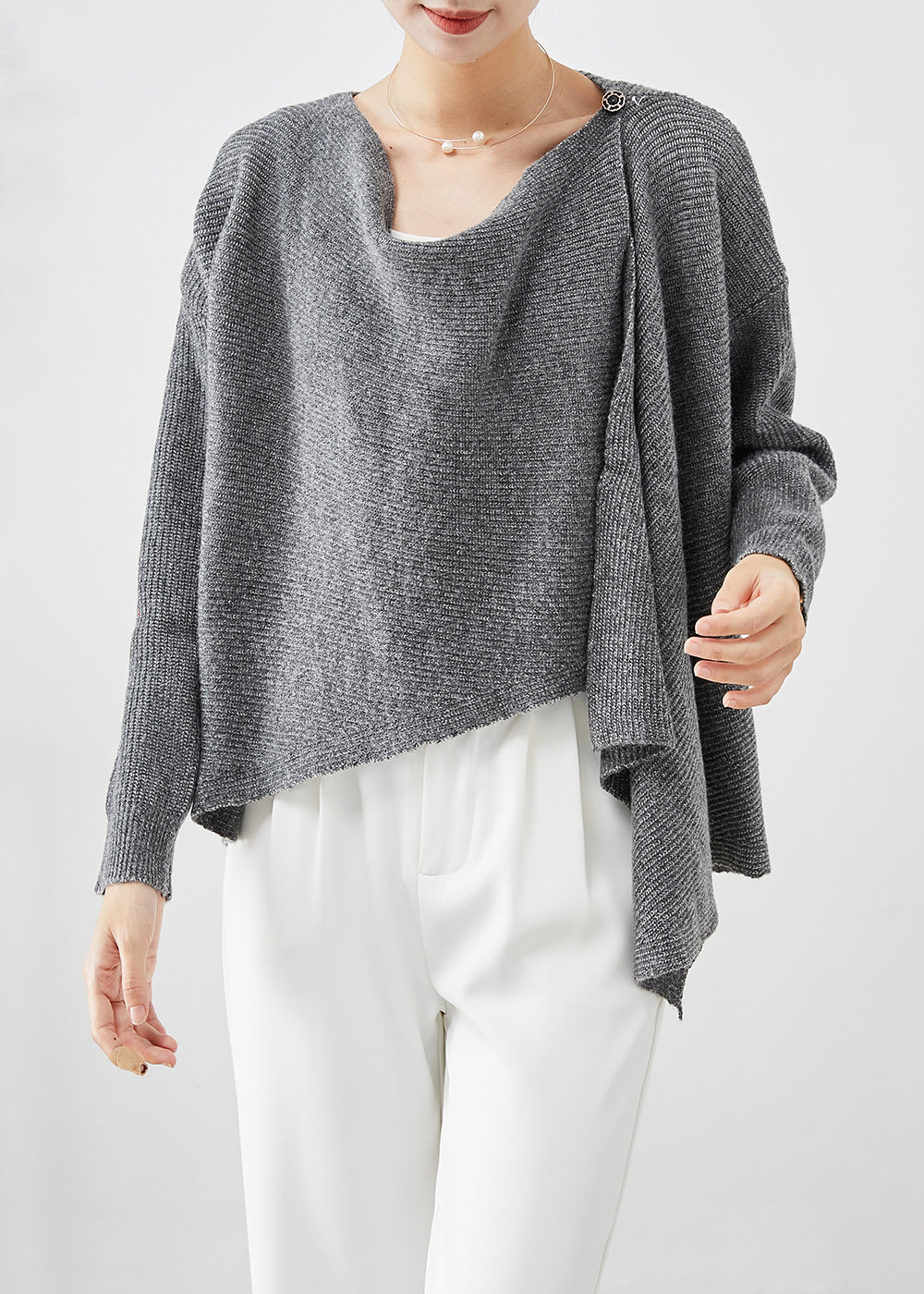 Modern Grey Asymmetrical Thick Knit Sweaters Fall