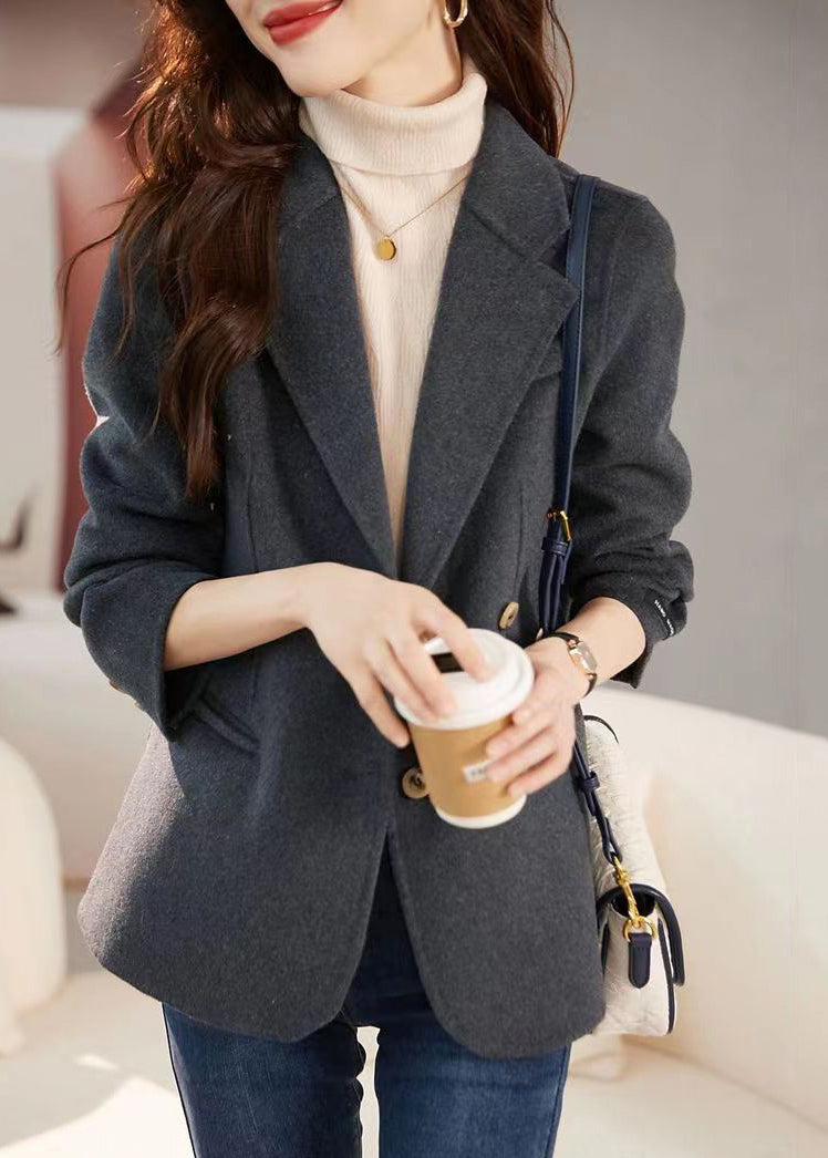 Modern Grey Lapel Slim Fit Woolen Coats Fall