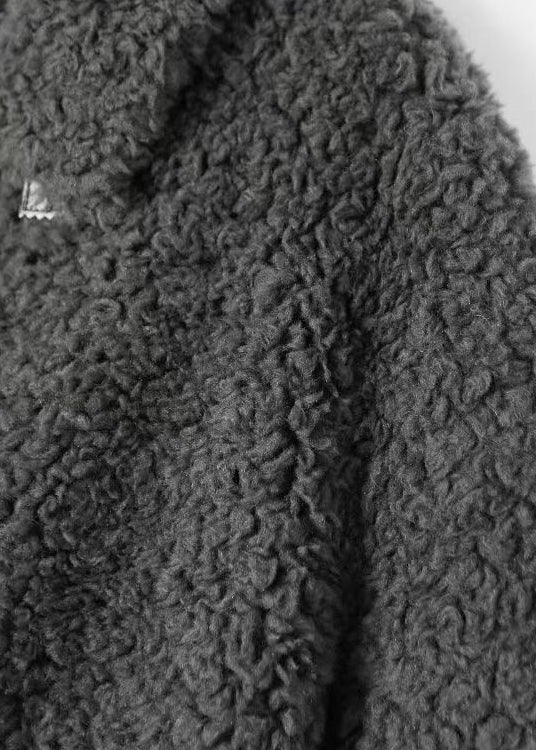 Modern Grey Peter Pan Collar Pockets Patchwork Wool Coats Winter