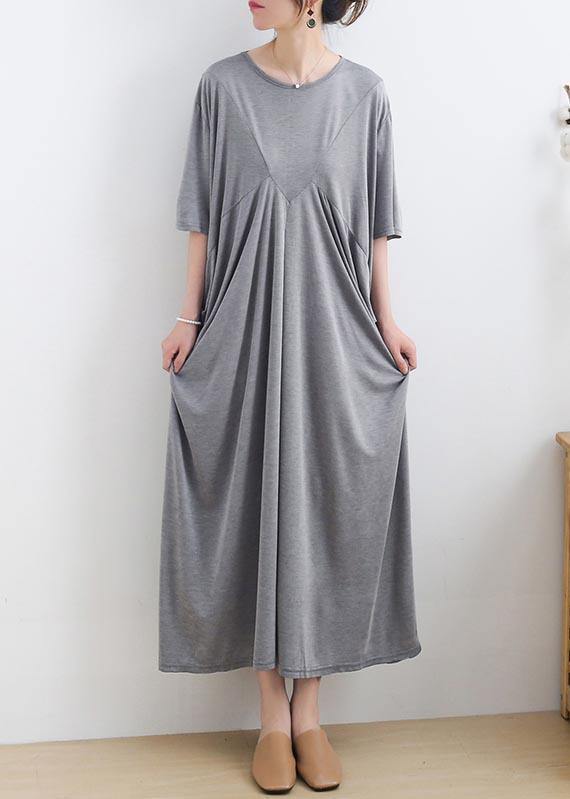 Modern Grey Short Sleeve Cotton Loose Summer Holiday Dress - Omychic