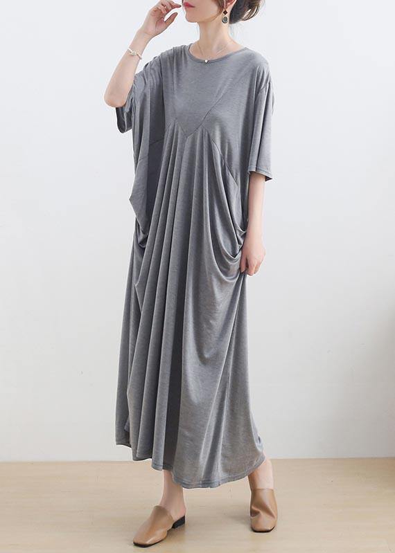 Modern Grey Short Sleeve Cotton Loose Summer Holiday Dress - Omychic