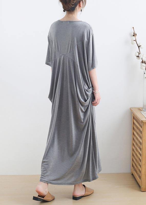Modern Grey Short Sleeve Cotton Loose Summer Holiday Dress - Omychic