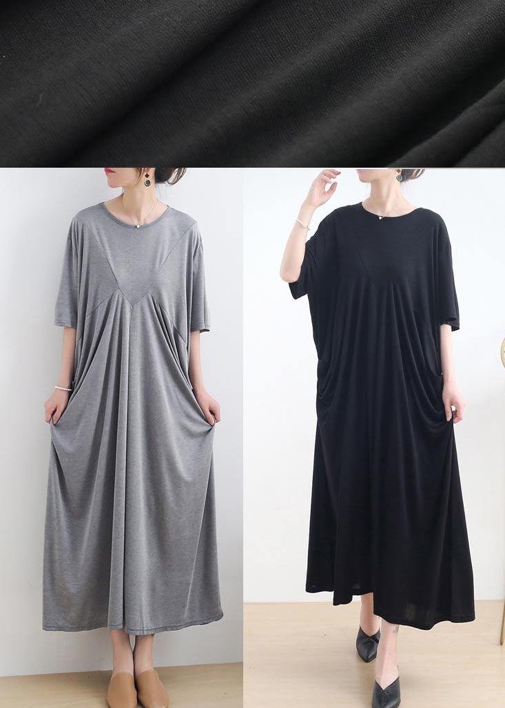 Modern Grey Short Sleeve Cotton Loose Summer Holiday Dress - Omychic