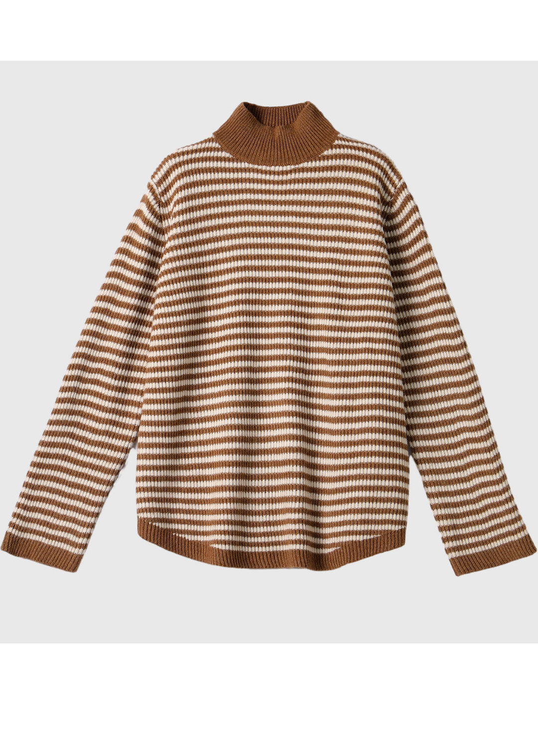 Modern Khaki High Neck Striped Knit Pullover Winter