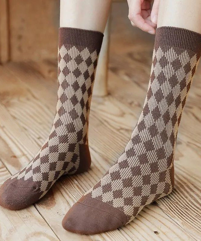 Modern Khaki Pring Thick Cotton Mid Calf Socks