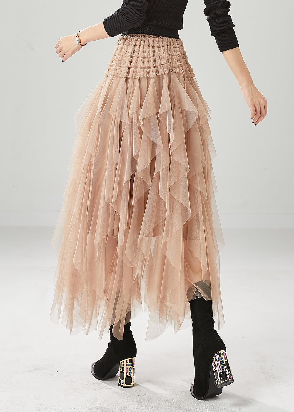 Modern Khaki Ruffled Tulle Skirts Summer