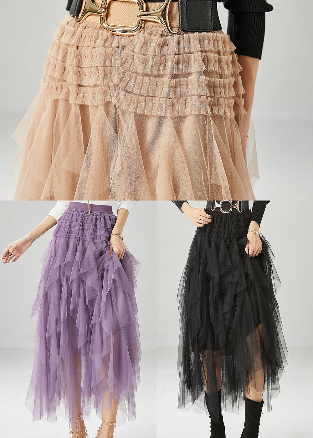 Modern Khaki Ruffled Tulle Skirts Summer