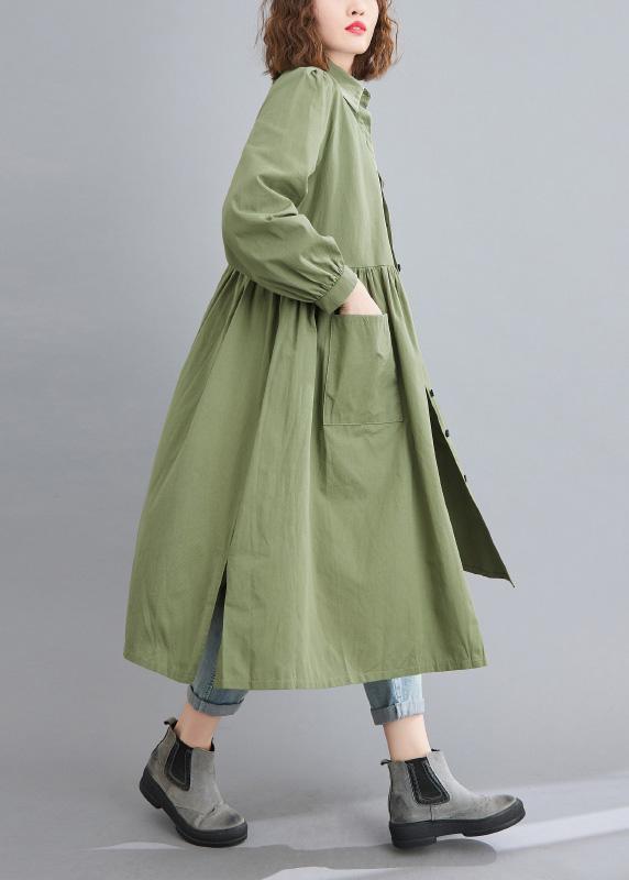 Modern Lapel Cinched Cotton SpringDresses Runway Green Vestidos De Lino Dresses - Omychic