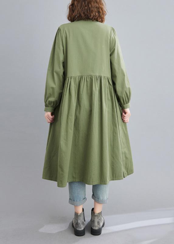 Modern Lapel Cinched Cotton SpringDresses Runway Green Vestidos De Lino Dresses - Omychic