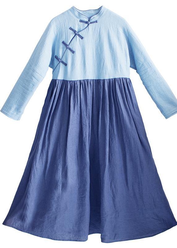 Modern Light Blue Robes Stand Asymmetrical Robe Spring Dress - Omychic