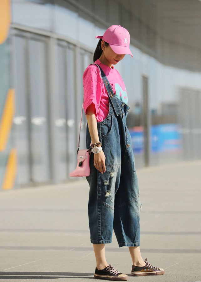 Modern Navy Oversized Patchwork Cotton Denim Jumpsuit Spring