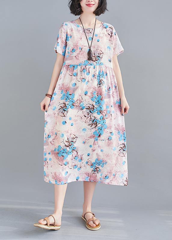 Modern O-Neck Summer Clothes Shape Blue Print Dresses - Omychic