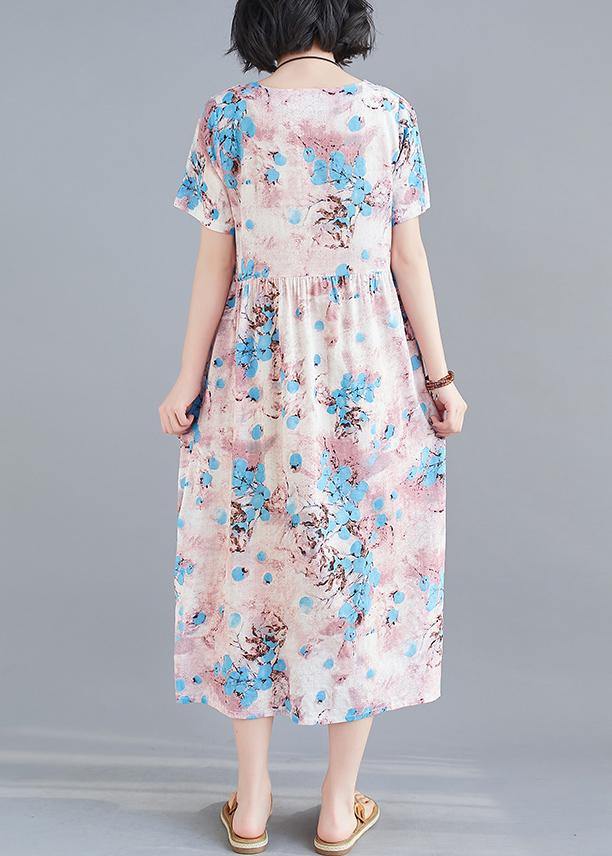 Modern O-Neck Summer Clothes Shape Blue Print Dresses - Omychic