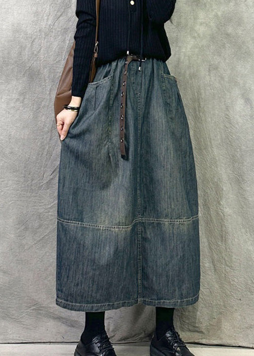 Modern Old Blue Pockets High Waist Denim Skirt Spring