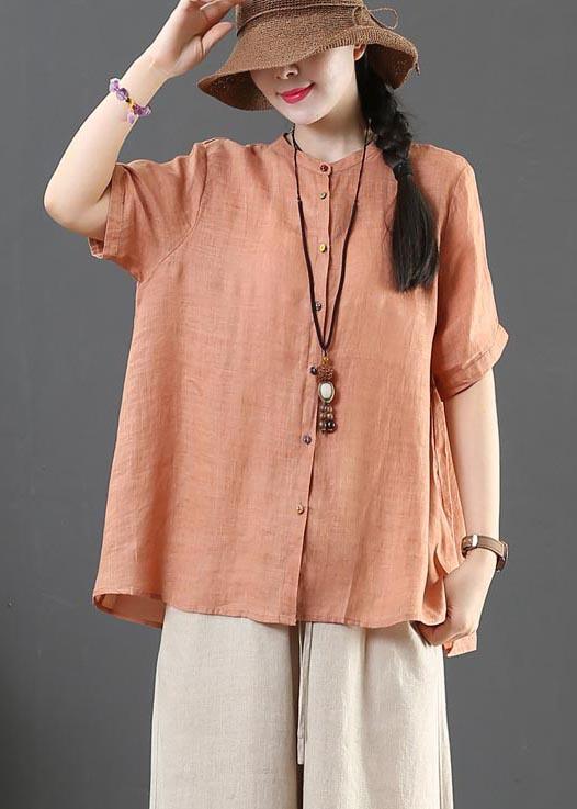 Modern Orange Stand Button Summer Shirt Top - Omychic