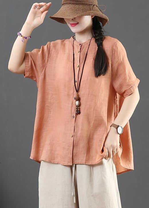 Modern Orange Stand Button Summer Shirt Top - Omychic