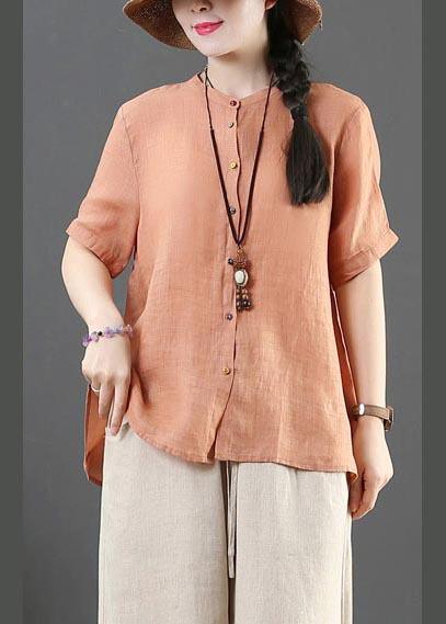 Modern Orange Stand Button Summer Shirt Top - Omychic