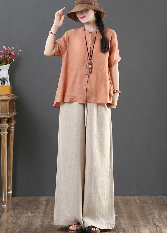 Modern Orange Stand Button Summer Shirt Top - Omychic