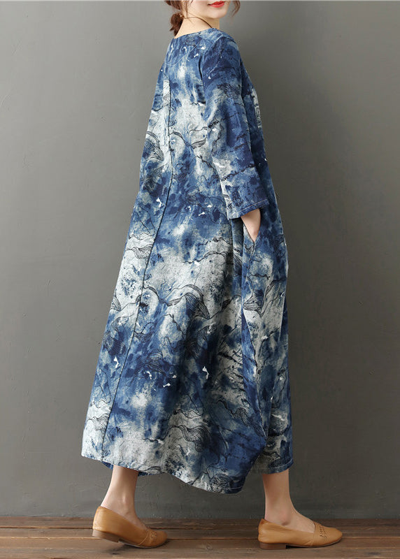 Modern Oversized Tie Dye Cotton Long Dress Bracelet Sleeve