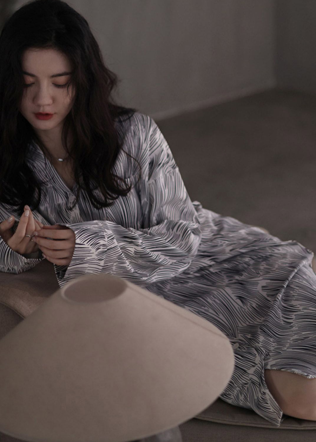 Modern Peter Pan Collar Print Button Cotton Maxi Shirts Dress Spring