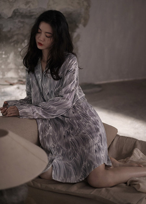 Modern Peter Pan Collar Print Button Cotton Maxi Shirts Dress Spring