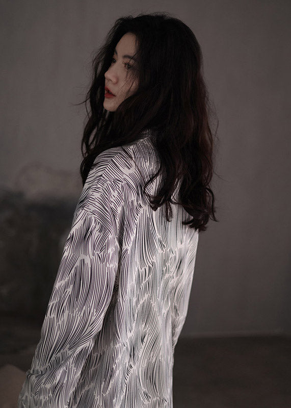 Modern Peter Pan Collar Print Button Cotton Maxi Shirts Dress Spring