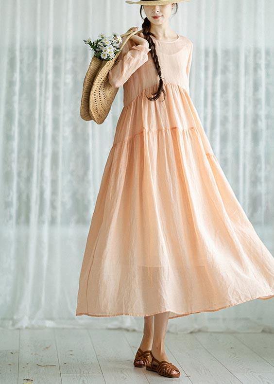 Modern Pink Patchwork Linen asymmetrical design Summer Ankle Dress - Omychic