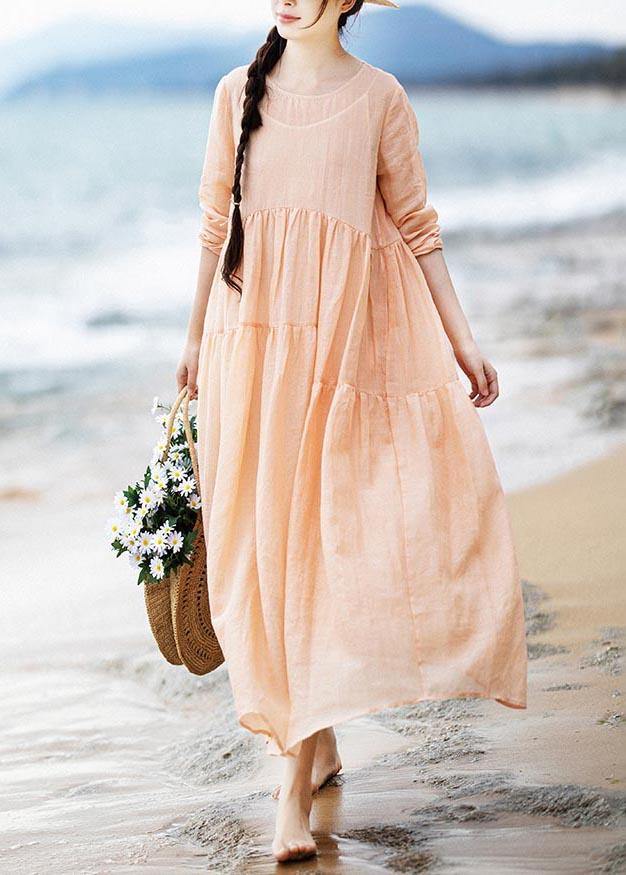 Modern Pink Patchwork Linen asymmetrical design Summer Ankle Dress - Omychic