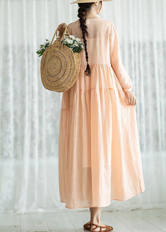 Modern Pink Patchwork Linen asymmetrical design Summer Ankle Dress - Omychic