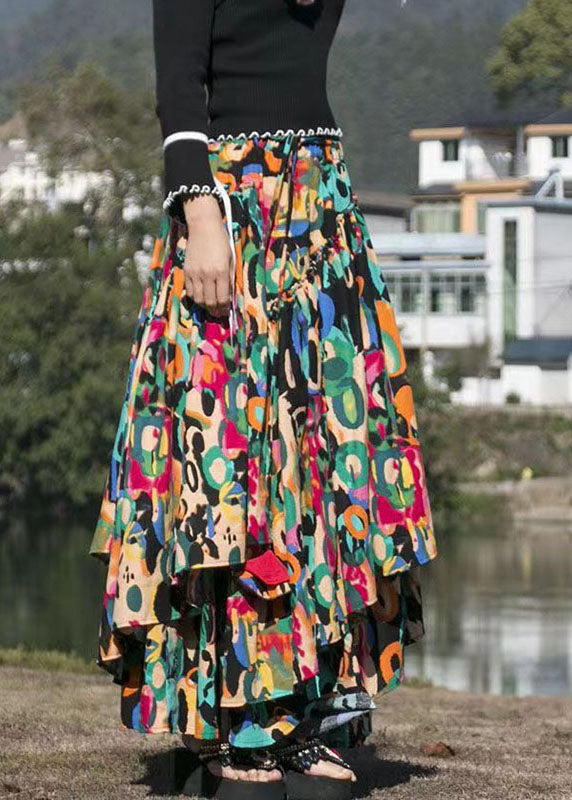 Modern Print Patchwork Elastic Waist Cozy Maxi Skirt