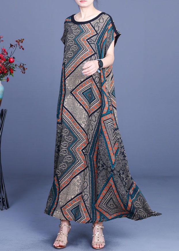 Modern Print Silk O-Neck Short Sleeve Summer Mid Dress - Omychic