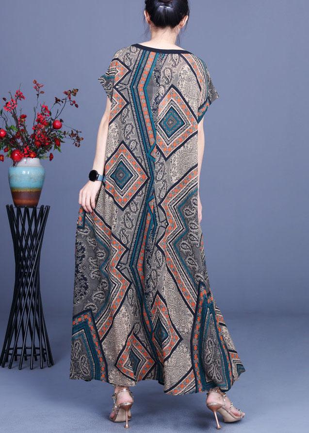 Modern Print Silk O-Neck Short Sleeve Summer Mid Dress - Omychic