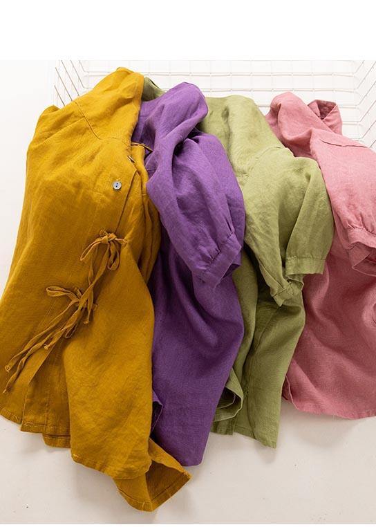 Modern Purple Button Cotton Linen Blouses Summer - Omychic