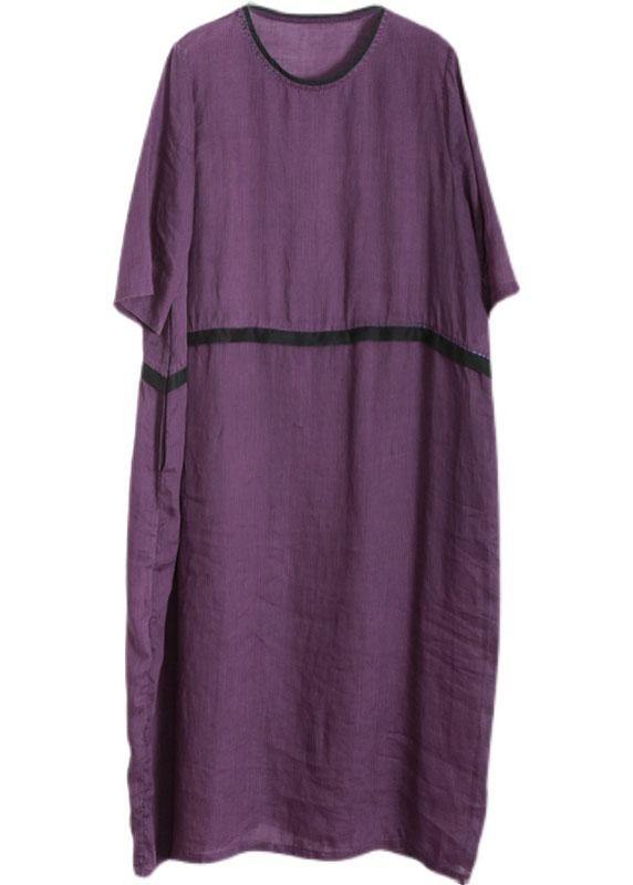 Modern Purple Pockets Linen Summer Maxi Dress - Omychic