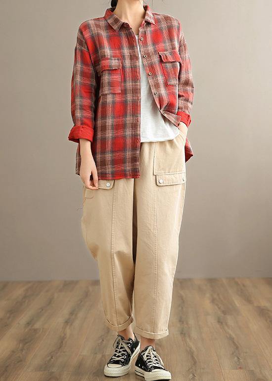 Modern Red Plaid Clothes Spring Blouses ( Limited Stock) - Omychic