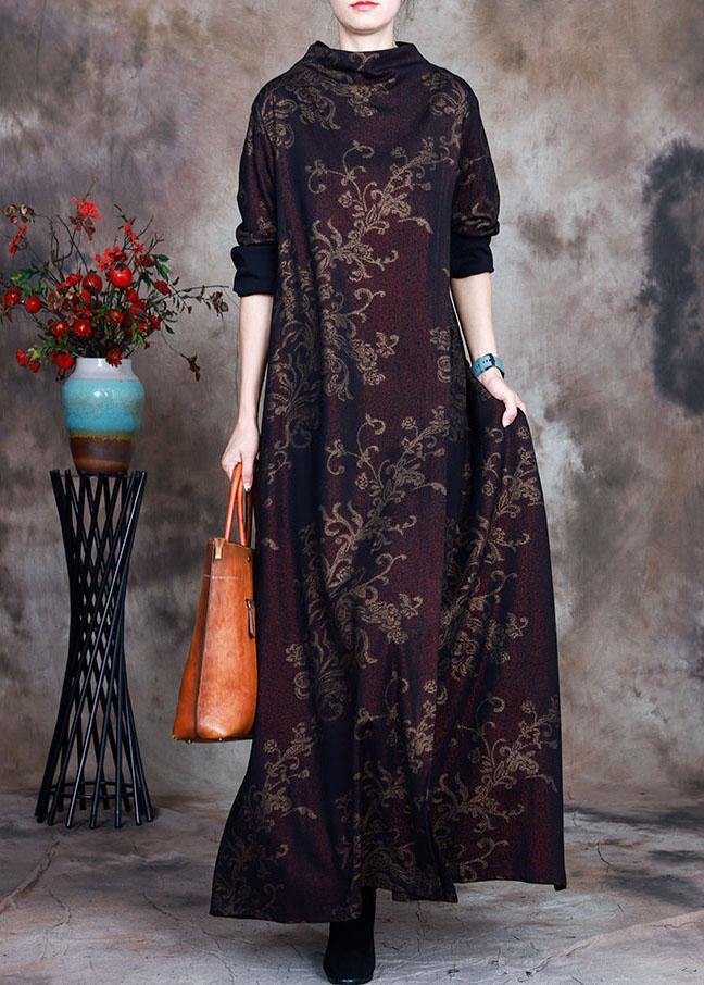 Modern Red Print asymmetrical design elegant Fall Long sleeve Holiday Dress - Omychic